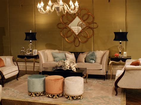Classic Living Room With Elegant Gold Silk Covers And