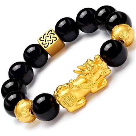 Fashion Mens Feng Shui Black Obsidian Wealth Bracelet Golden Jumia