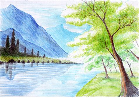 Easy Drawing Of Nature With Colour ~ Scenery Drawing Easy Drawing For