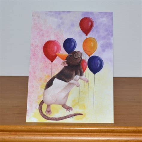 Rat Celebration Card Agouti Hooded Rat With Balloons Etsy