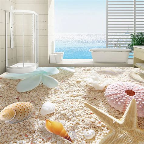 Custom 3d Photo Wallpaper Beach Starfish Conch Shell Floor Sticker