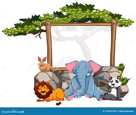 Wooden Frame With Wild Animals Stock Vector Illustration Of Board