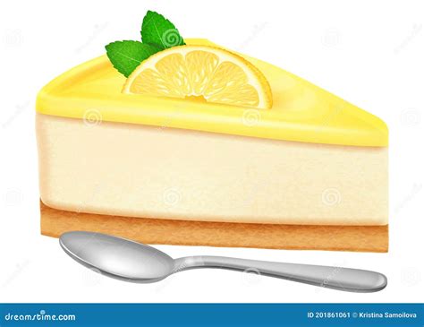 Cheesecake With Lemon And Mint Leaves Vector Illustration Stock