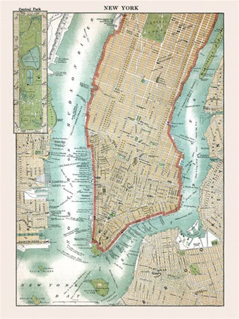 Lower Manhattan Map Vintage 1800s Art Illustration New York Etsy
