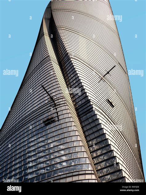A Detail Of The Futuristic Twisting Shanghai Tower With Its
