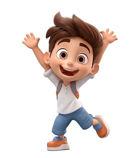 3d Cartoon Character Cute Student Kids Boy Dancing Isolated On