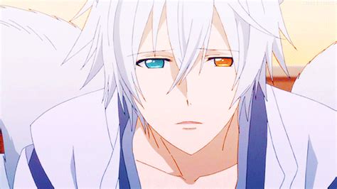 An Anime Character With White Hair And Blue Eyes Looks At The Camera While He Stares Into The