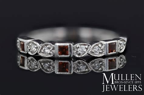 10k White Gold Diamond And Square Garnet Birthstone Ring Mullen Brothers