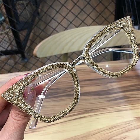 Olga Rhinestones Cat Eye Glasses Frame Fomolooo