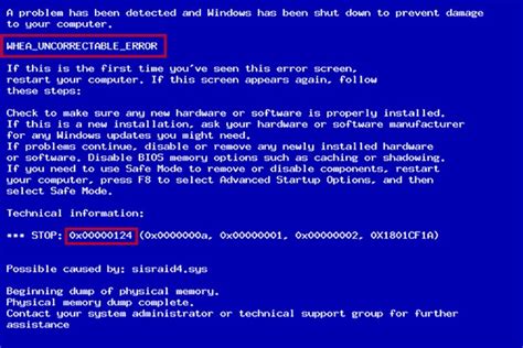 Whea Uncorrectable Error Windows 10 как исправить ошибку 0x00000124
