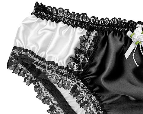 Black White Satin Frilly Sissy Full Panties Bikini Knicker Underwear