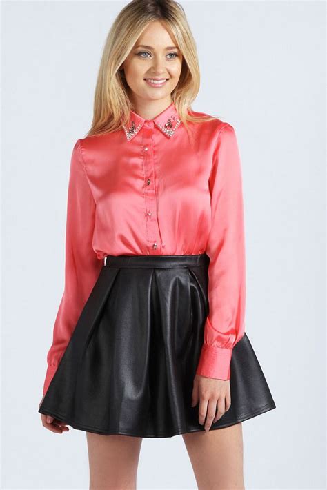 Little Black Skirts Girls In Mini Skirts White Satin Blouse Black Blouse Pink Satin Blouse