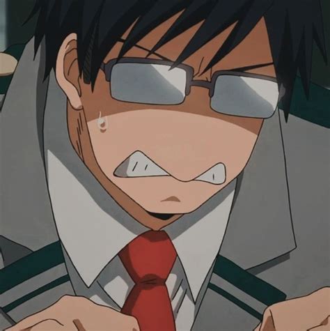 An Anime Character Wearing Glasses And A Red Tie With His Hands On His