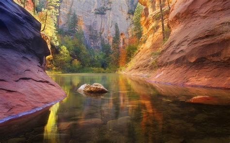 Nature Landscape Colorful River Arizona Trees Fall Rock Canyon