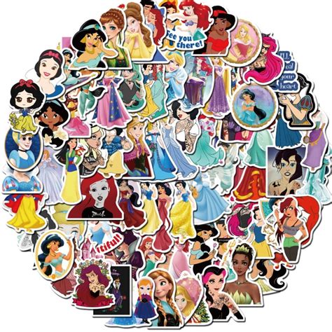 Cartoon Princesses Themed Set Of 50 Assorted Stickers Decal Set