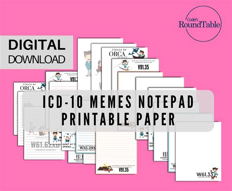 Icd 10 Code Memes Instant Download Printable Stationery Notepad Paper