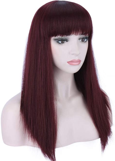 Kalyss Silky Wine Red Synthetic Wig With Highlights Natural Looking