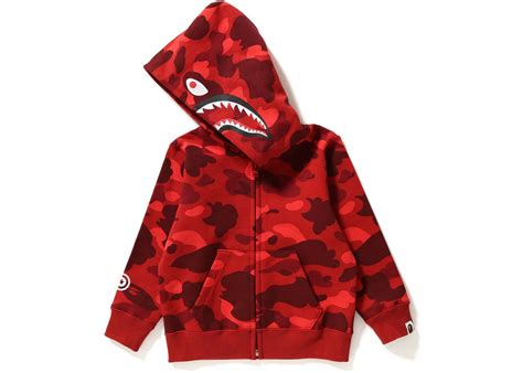Bape Color Camo Shark Zip Hoodie Kids Red