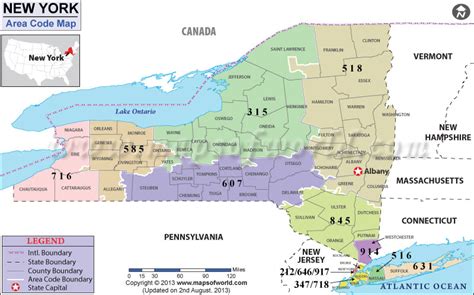 New York Area Codes Map Of New York Area Codes