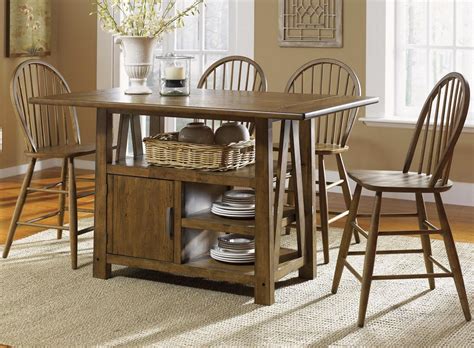 Finally, a farmhouse dining table with bench will allow you to squeeze in an additional guest or two whenever needed since benches are a more flexible seating solution than chairs. Farmhouse Counter Height Storage Table Casual Dining Set
