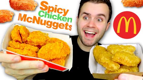 Mcdonalds New Spicy Chicken Mcnuggets Review Vs Regular Nuggets Youtube