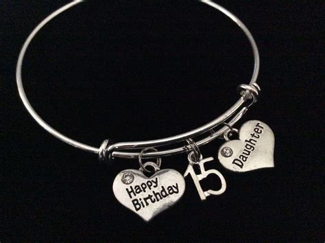 Daughter Happy Birthday 15th Expandable Charm Bracelet Adjustable