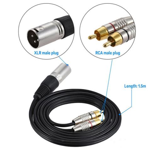 Double Rca Phono Male To Xlr Male Jack Speaker Cable Connector Adapter