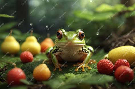Premium Ai Image Animation Fairytale Of A Cute Baby Frog Eating Lots