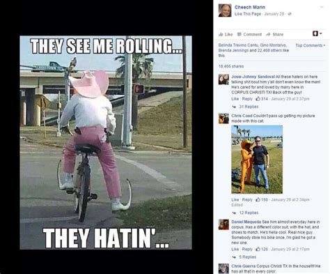 Cheech Marin Posts Meme Of Texas Man Who Rides Bike In Mexican Pointy