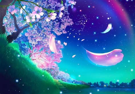 Cherry Blossom Falling Night Fantasy Art Landscapes Beautiful Nature