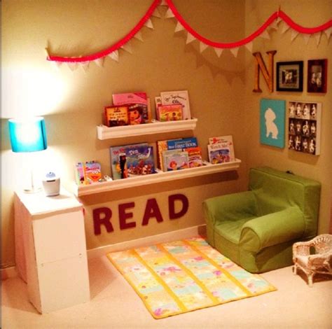 A stylish nook with a leather chair, a floor lamp. Kids book shelf ideas - Rural Decor | Kids playroom, Boy ...