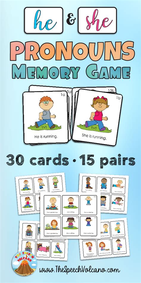 HE & SHE Pronouns Memory Game (he/she contrasts) | Memory games, Activity games, Memory games ...