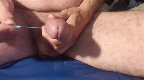 Erect Cock Pierced By Needle Cum