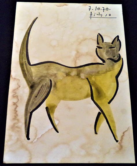 Sold Price Signed Picasso 71070 Cat Painting On Cardstock November