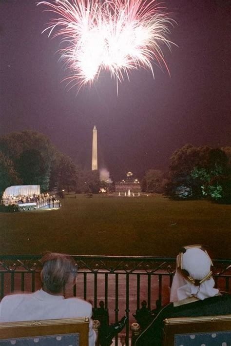 Lbj And King Faisal Viewing Fireworks Over The South Lawn From The