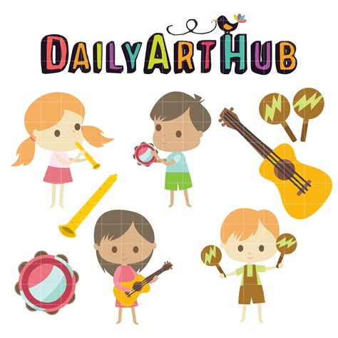 Cute Kids With Instruments Clip Art Set Daily Art Hub
