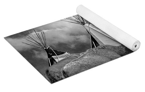 Buffalo Herd Among Teepees Of The Blackfoot Tribe Yoga Mat For Sale By Randall Nyhof