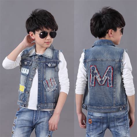 2018 Spring Summer Boys Fashion Splicing Denim Vest Coat Children