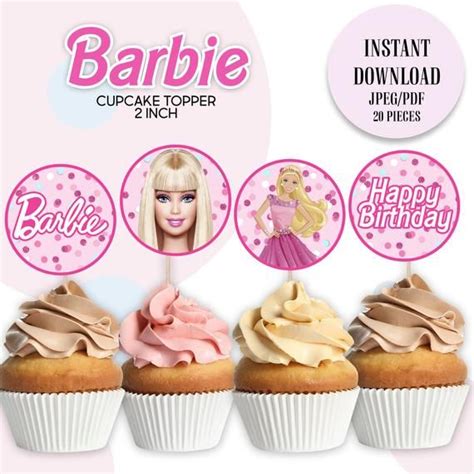 Barbie Cupcake Toppers Barbie Party Favors Barbie Birthday Etsy In