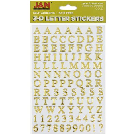 Jam Alphabet Letter And Number Stickers 242pack Gold