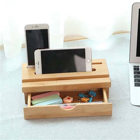 The Bamboo Desk Organizer With Phone Holder And Drawer Gadgetsin