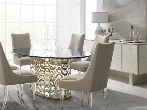 Louis 7 Pieces Modern Dining Room Set Gold Oval Glass Top Table