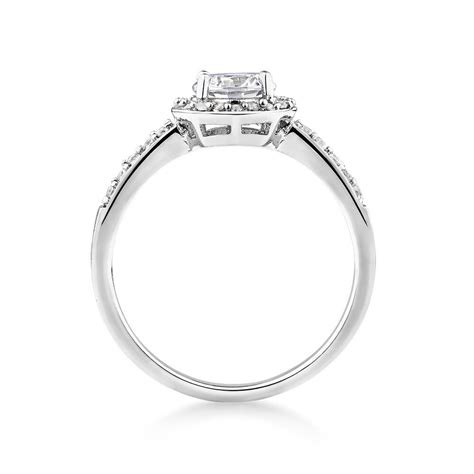 Halo Ring With Cubic Zirconia In Sterling Silver