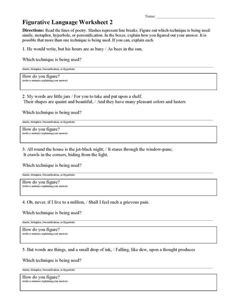 Figurative Language Worksheet Answers