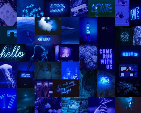 Collage Neon Blue Aesthetic Wallpaper Lalocositas
