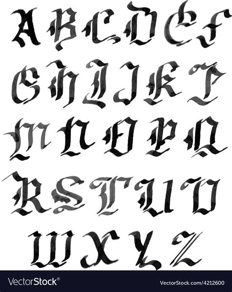 Hand Drawn Letters Gothic Style Alphabet Ink Vector Image