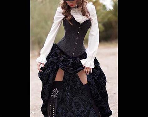 Ready To Ship Steampunk Victorian Corset With Black Bustle Skirt 2pc Goth Dress Cosplay