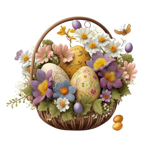 easter basket with eggs and flowers watercolor easter egg basket easter basket with bunny and
