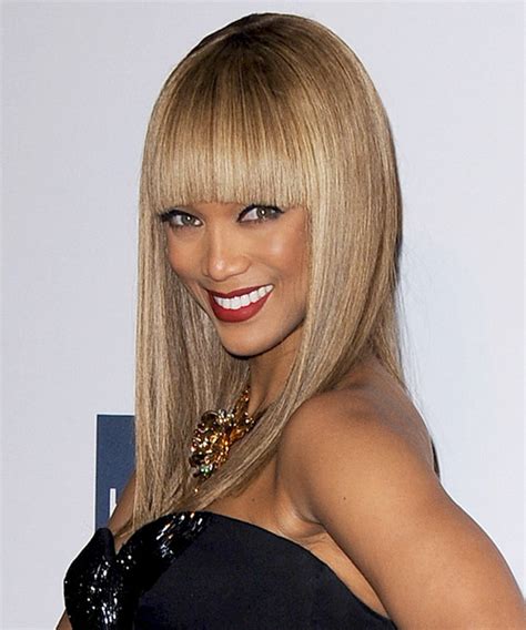 Tyra Banks Long Straight Formal Hairstyle With Blunt Cut Bangs Light