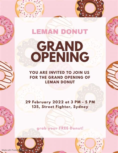 Donut Grand Opening Flyer Poster Postermywall Social Media Poster
